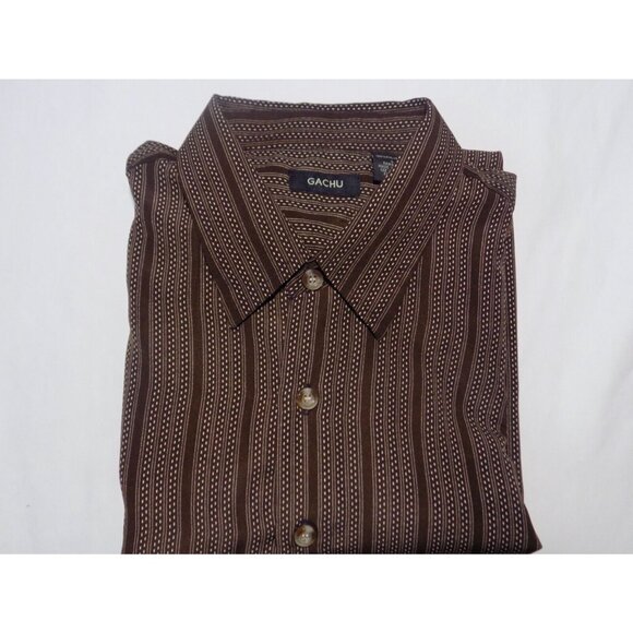 Vintage Gachu Men Shirt Large L Long Sleeve Disco Y2K Brown Button Up - Picture 11 of 11